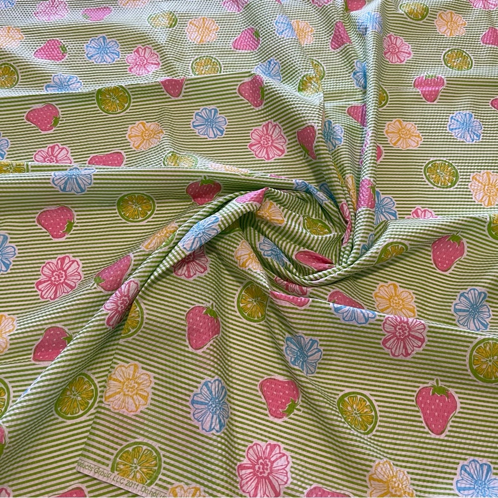 Mullticolor Striped Fruit and Floral Patterned Cotton Fabric - 1.5 Yards